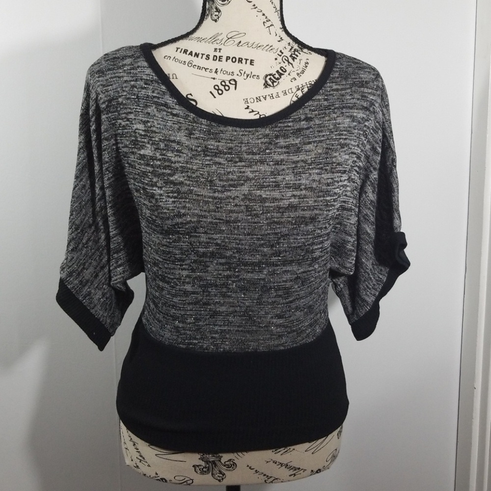 Voice Scoop Neck Doman Sleeve Sweater Black Grey Shimmer Women's Small
